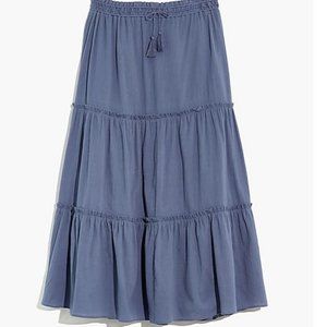 Madewell Drawstring Tiered Maxi Skirt, size M, color sunfaded indigo